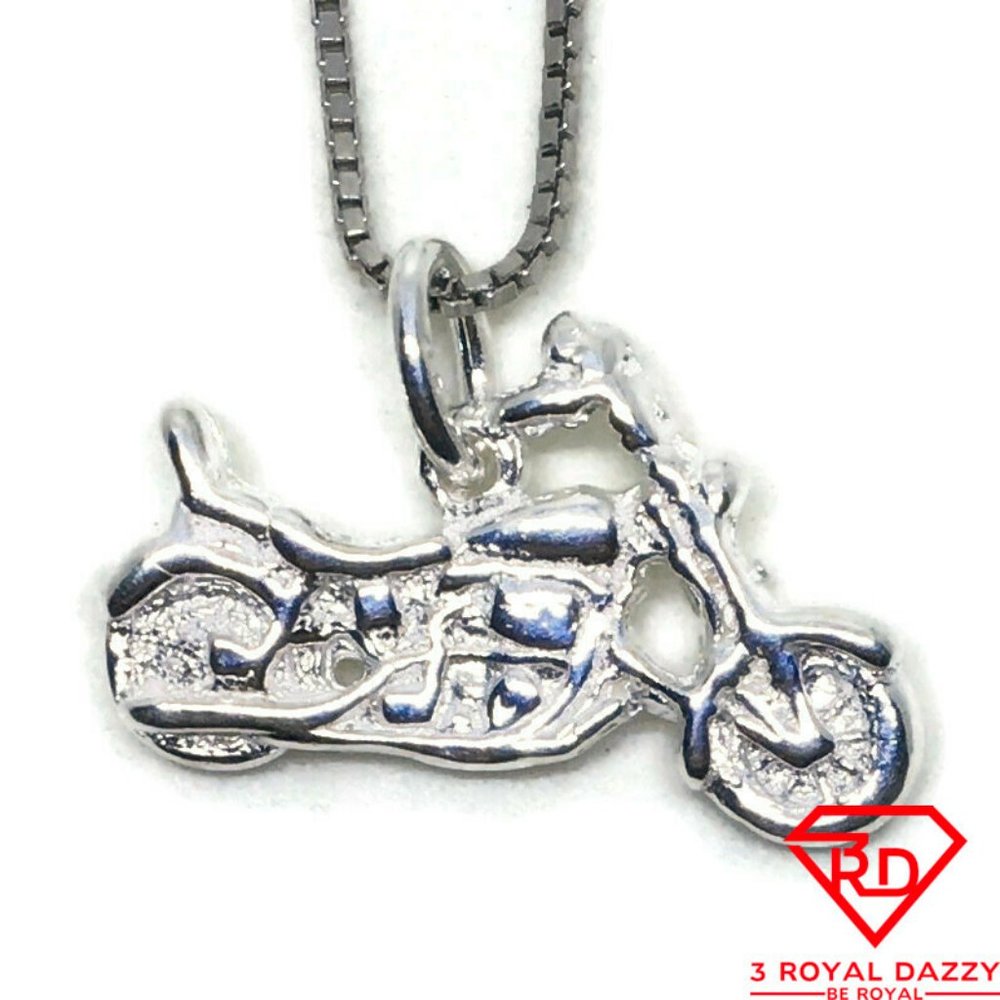 Motor Cycle Charm 3D Pendant 925 Sterling Silver